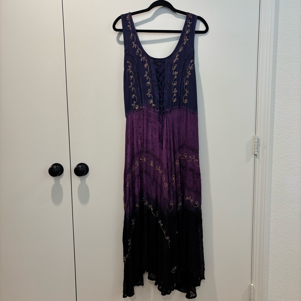 Celestial Fairy Whimsical Purple & Black Rayon Midi Dress